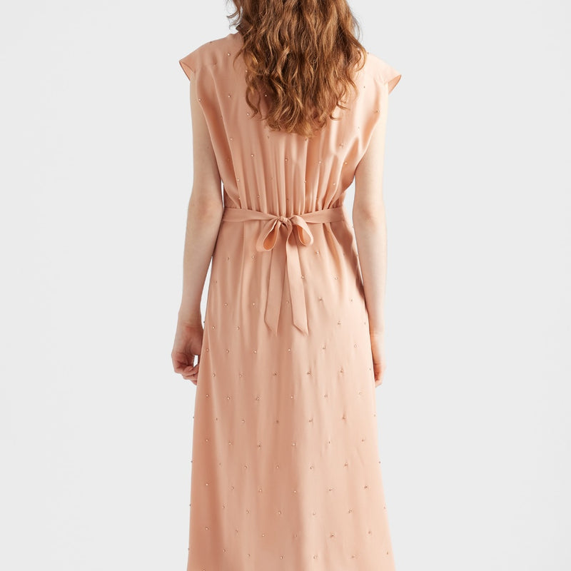 Embroidered vintage-look habutai silk dress