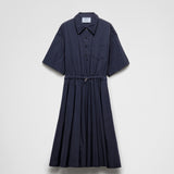 Short-sleeved technical pongé dress