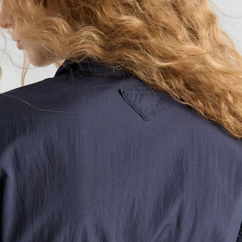 Short-sleeved technical pongé dress