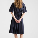 Short-sleeved technical pongé dress