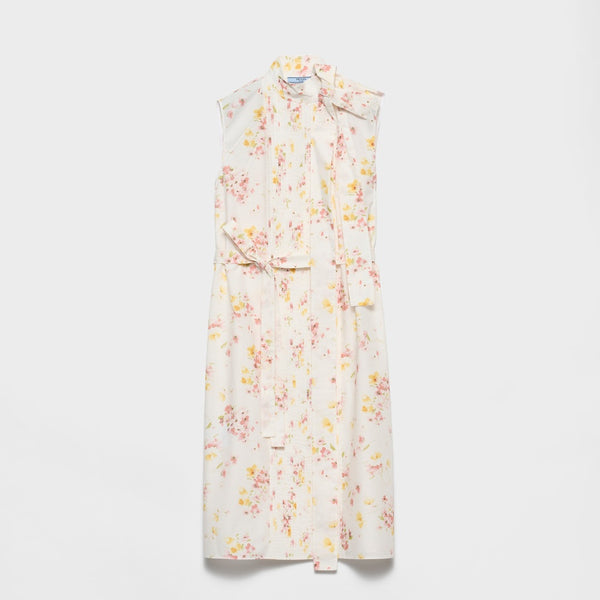 Pleated floral-print poplin dress