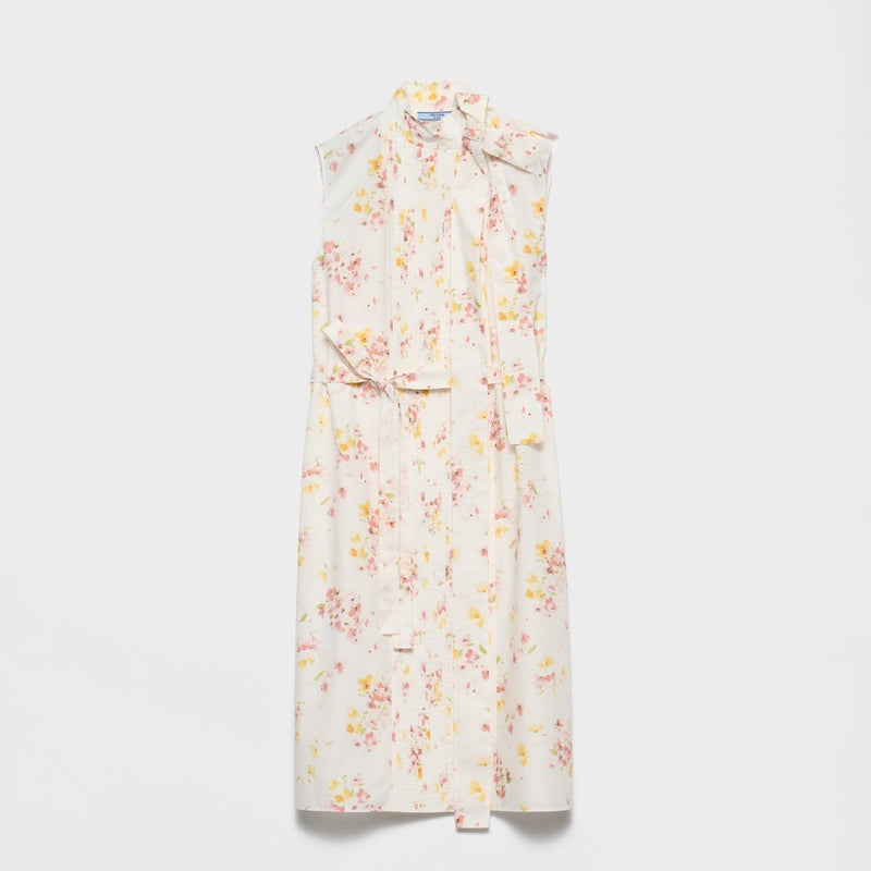 Pleated floral-print poplin dress