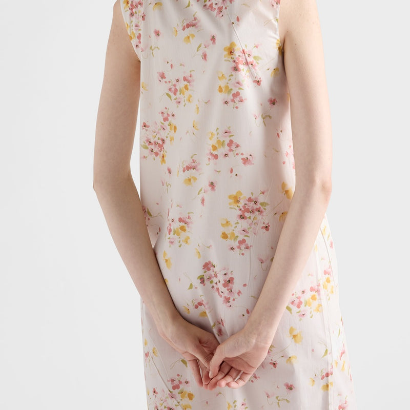 Pleated floral-print poplin dress