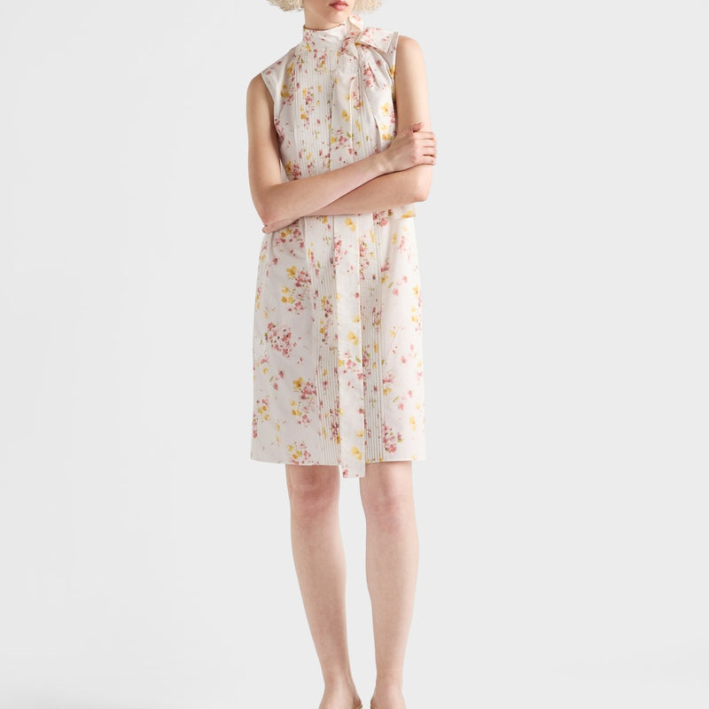 Pleated floral-print poplin dress