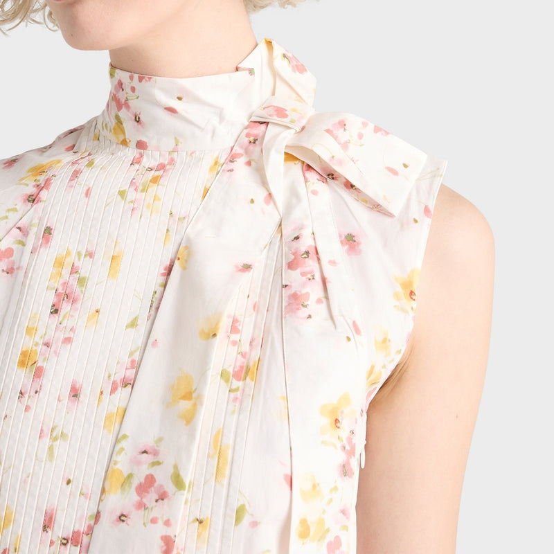 Pleated floral-print poplin dress