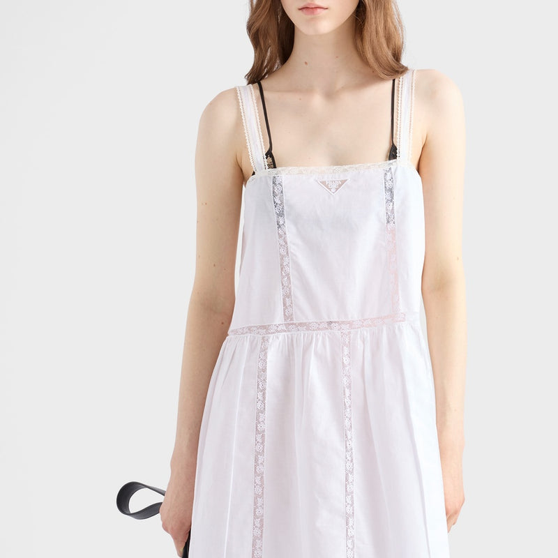 Embroidered vintage-look fabric mini-dress