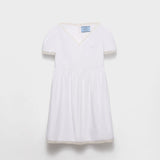 Embroidered vintage-look fabric mini-dress