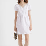 Embroidered vintage-look fabric mini-dress