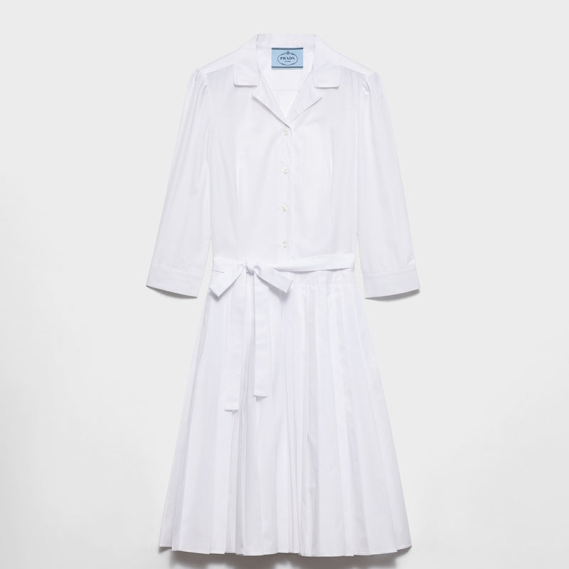Pleated poplin shirt dress