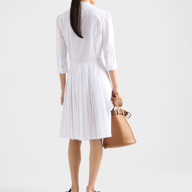 Pleated poplin shirt dress