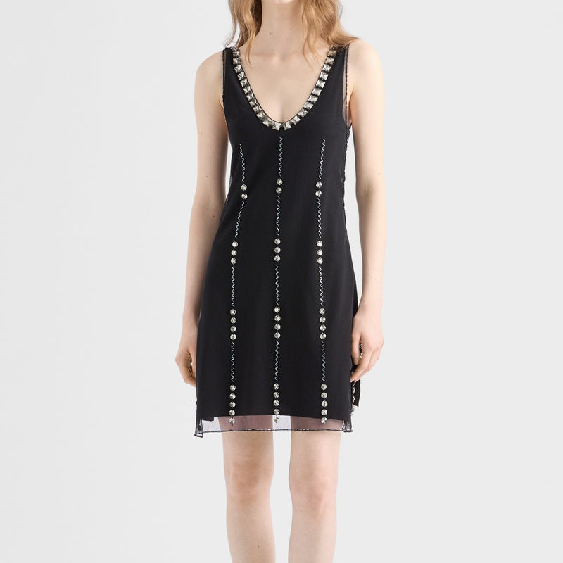 Embroidered tulle mini-dress