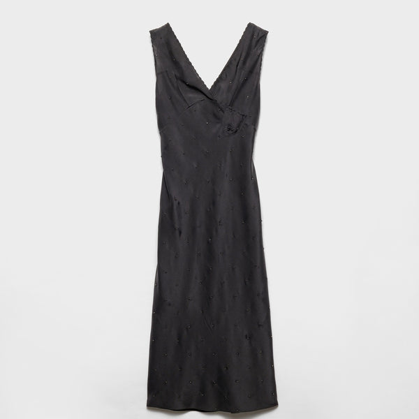 Embroidered vintage-effect habutai silk dress