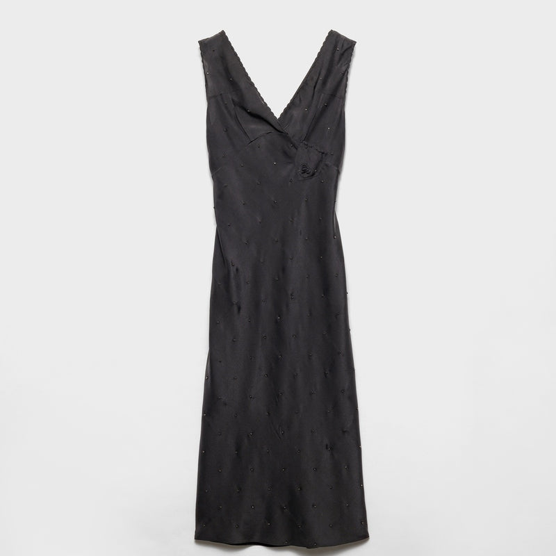 Embroidered vintage-effect habutai silk dress