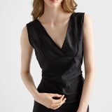 Embroidered vintage-effect habutai silk dress