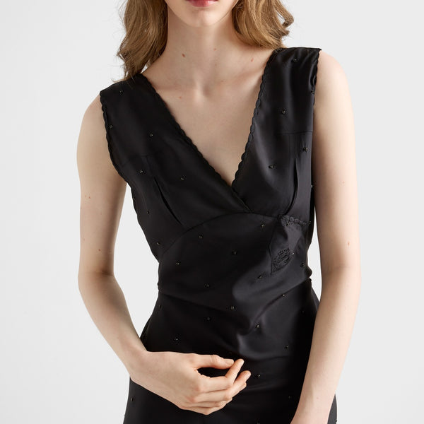 Embroidered vintage-effect habutai silk dress