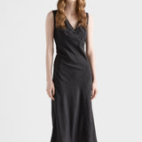 Embroidered vintage-effect habutai silk dress