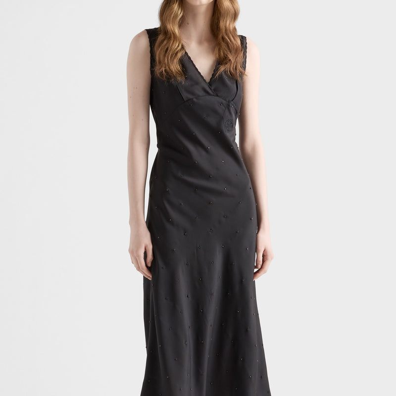 Embroidered vintage-effect habutai silk dress