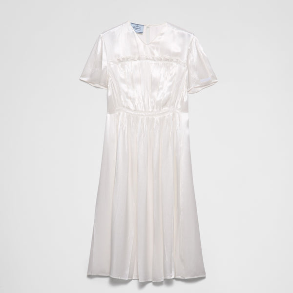 Embroidered satin midi-dress