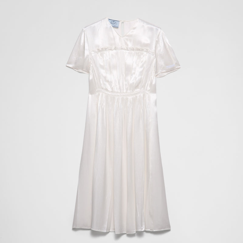 Embroidered satin midi-dress