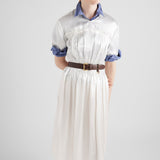 Embroidered satin midi-dress