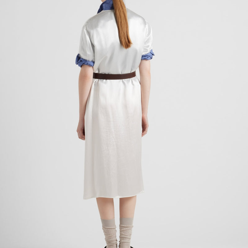 Embroidered satin midi-dress