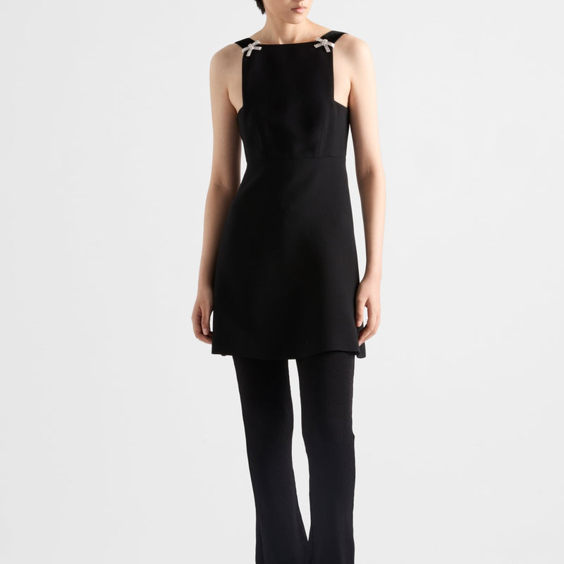 Embroidered cady mini-dress