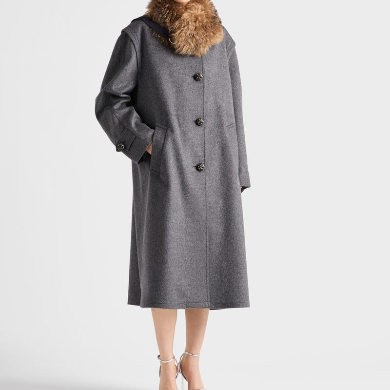 Single-breasted double loden cloth coat
