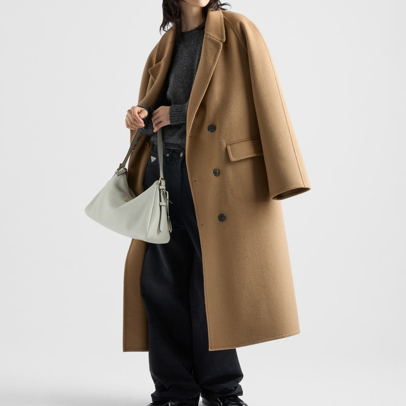Double-breasted cashgora coat