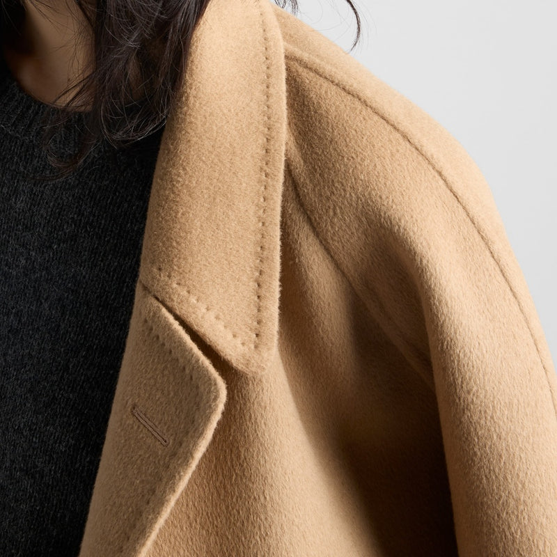 Double-breasted cashgora coat