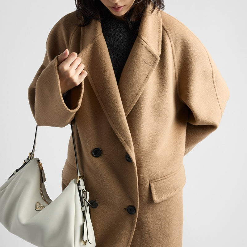 Double-breasted cashgora coat