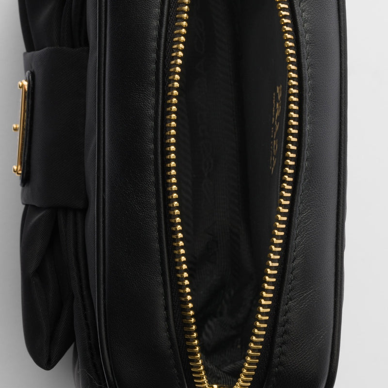 Mini Re-Nylon and nappa leather shoulder bag with bow