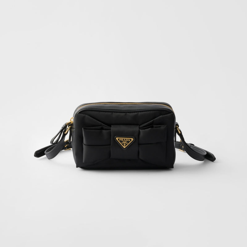 Mini Re-Nylon and nappa leather shoulder bag with bow