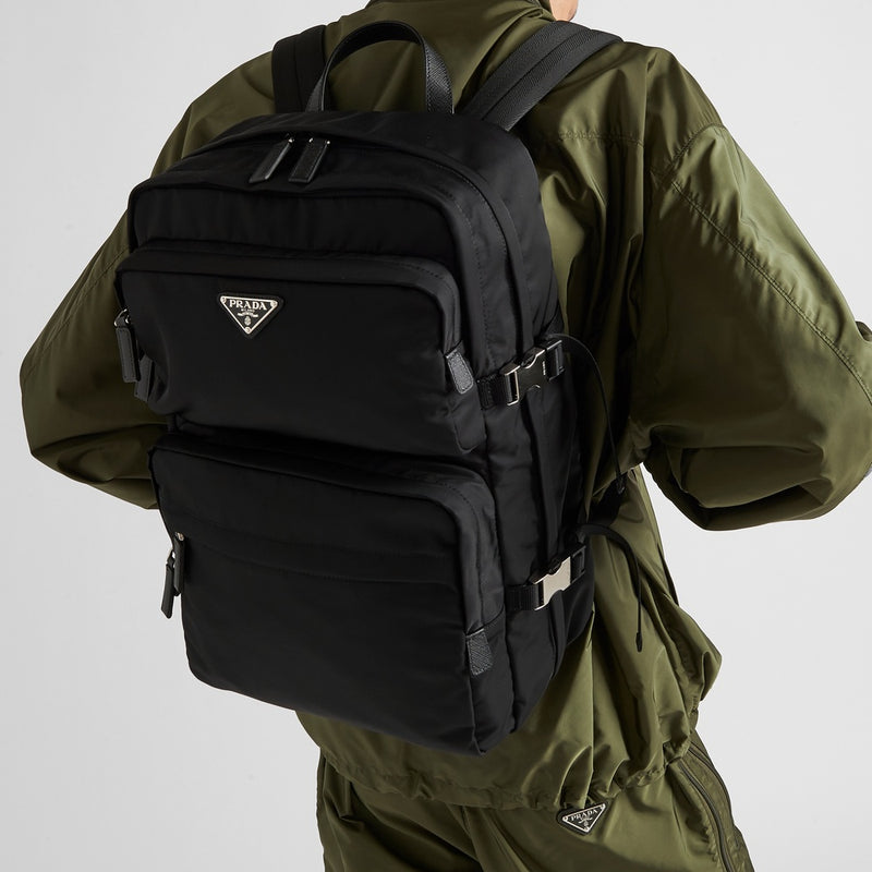 Re-Nylon and Saffiano leather backpack
