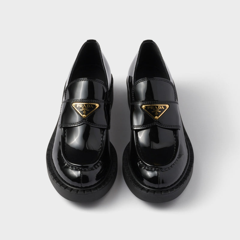 Chocolate patent leather loafers