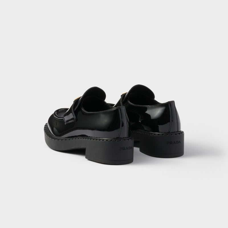 Chocolate patent leather loafers