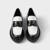 Chocolate two-tone brushed leather loafers