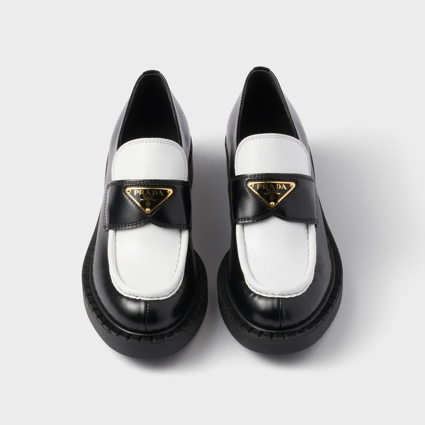 Chocolate two-tone brushed leather loafers