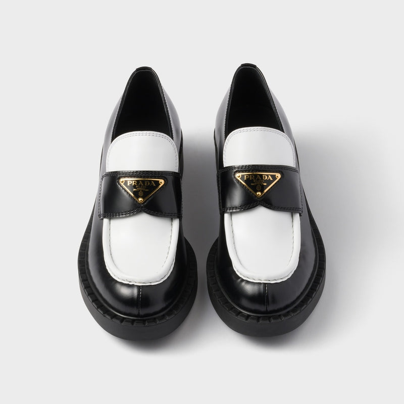 Chocolate two-tone brushed leather loafers