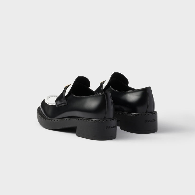 Chocolate two-tone brushed leather loafers