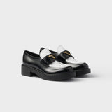 Chocolate two-tone brushed leather loafers