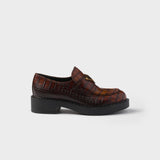 Chocolate crocodile-print leather loafers