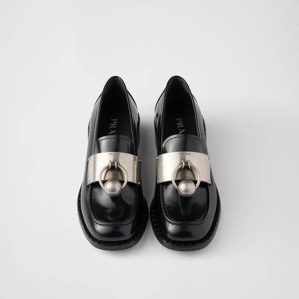 Brushed leather loafers with metal details