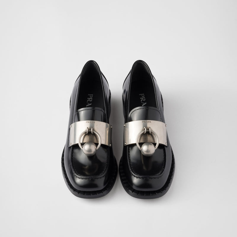 Brushed leather loafers with metal details