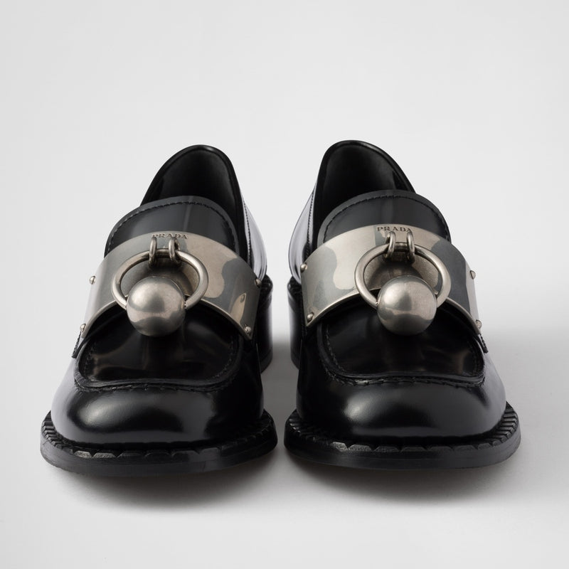 Brushed leather loafers with metal details