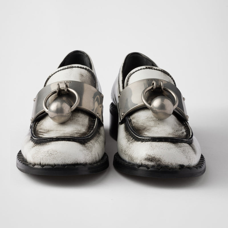 Brushed leather loafers with metal details