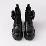 Monolith leather and Re-Nylon combat boots with pouch