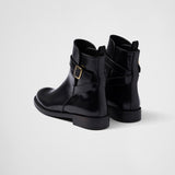 Brushed leather ankle boots with strap