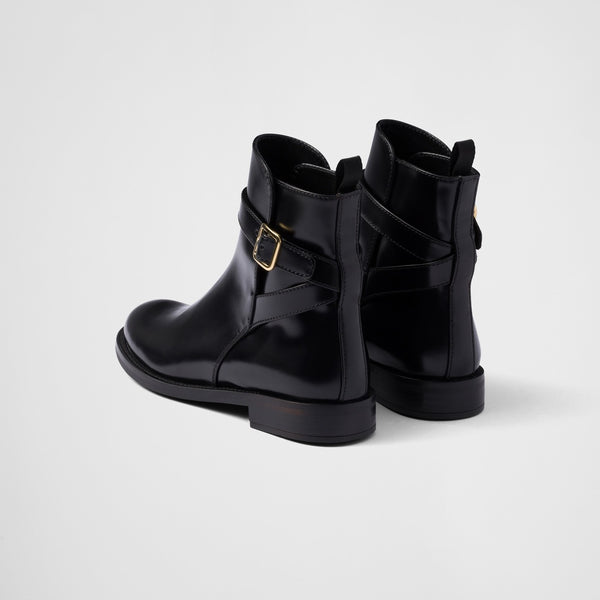 Brushed leather ankle boots with strap