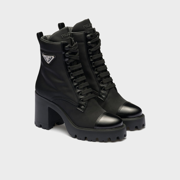 Re-Nylon and leather booties