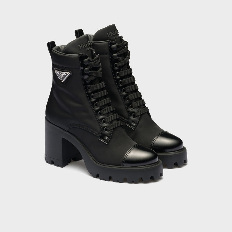 Re-Nylon and leather booties